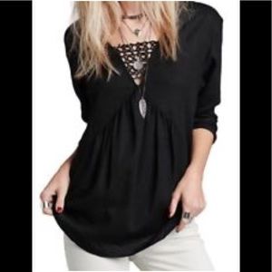 NEW Free People Black Tunic with Crochet Accent